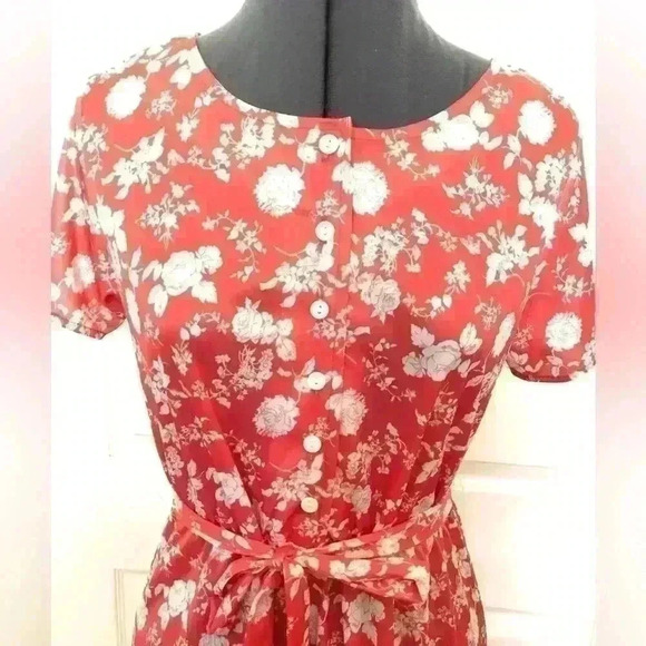 VTG "haband for her"  coral nylon short sleeve with belt classic dress women 8 - Picture 4 of 7